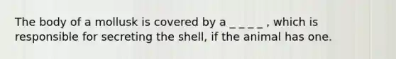 The body of a mollusk is covered by a _ _ _ _ , which is responsible for secreting the shell, if the animal has one.