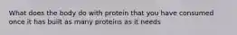 What does the body do with protein that you have consumed once it has built as many proteins as it needs