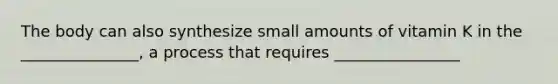 The body can also synthesize small amounts of vitamin K in the _______________, a process that requires ________________