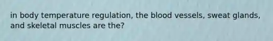 in body temperature regulation, the blood vessels, sweat glands, and skeletal muscles are the?