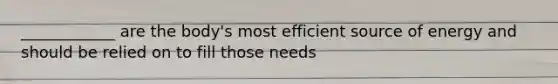 ____________ are the body's most efficient source of energy and should be relied on to fill those needs