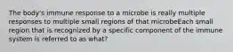 The body's immune response to a microbe is really multiple responses to multiple small regions of that microbeEach small region that is recognized by a specific component of the immune system is referred to as what?