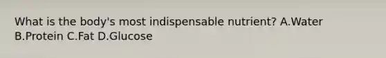 What is the body's most indispensable nutrient? A.Water B.Protein C.Fat D.Glucose