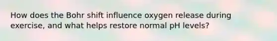 How does the Bohr shift influence oxygen release during exercise, and what helps restore normal pH levels?