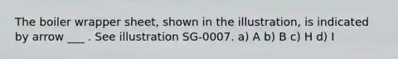 The boiler wrapper sheet, shown in the illustration, is indicated by arrow ___ . See illustration SG-0007. a) A b) B c) H d) I