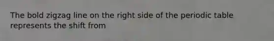 The bold zigzag line on the right side of <a href='https://www.questionai.com/knowledge/kIrBULvFQz-the-periodic-table' class='anchor-knowledge'>the periodic table</a> represents the shift from