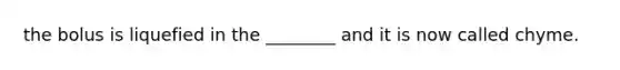 the bolus is liquefied in the ________ and it is now called chyme.