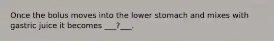 Once the bolus moves into the lower stomach and mixes with gastric juice it becomes ___?___.