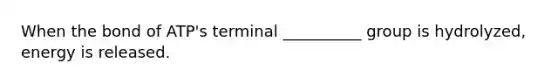 When the bond of ATP's terminal __________ group is hydrolyzed, energy is released.