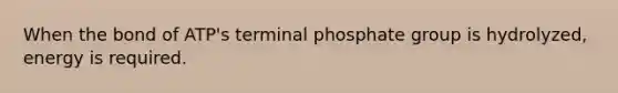 When the bond of ATP's terminal phosphate group is hydrolyzed, energy is required.