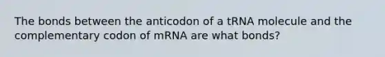 The bonds between the anticodon of a tRNA molecule and the complementary codon of mRNA are what bonds?