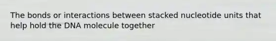 The bonds or interactions between stacked nucleotide units that help hold the DNA molecule together