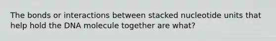 The bonds or interactions between stacked nucleotide units that help hold the DNA molecule together are what?