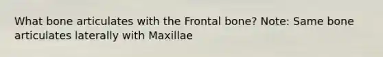 What bone articulates with the Frontal bone? Note: Same bone articulates laterally with Maxillae