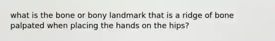 what is the bone or bony landmark that is a ridge of bone palpated when placing the hands on the hips?