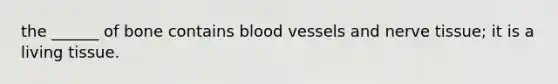 the ______ of bone contains <a href='https://www.questionai.com/knowledge/kZJ3mNKN7P-blood-vessels' class='anchor-knowledge'>blood vessels</a> and nerve tissue; it is a living tissue.