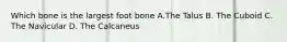 Which bone is the largest foot bone A.The Talus B. The Cuboid C. The Navicular D. The Calcaneus