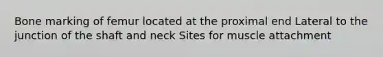 Bone marking of femur located at the proximal end Lateral to the junction of the shaft and neck Sites for muscle attachment