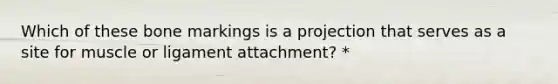 Which of these bone markings is a projection that serves as a site for muscle or ligament attachment? *