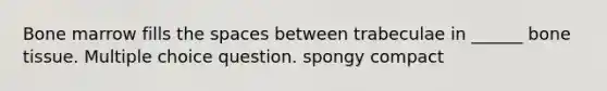 Bone marrow fills the spaces between trabeculae in ______ bone tissue. Multiple choice question. spongy compact