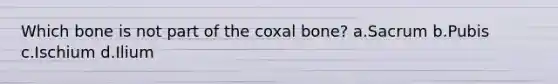 Which bone is not part of the coxal bone? a.Sacrum b.Pubis c.Ischium d.Ilium