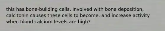 this has bone-building cells, involved with bone deposition, calcitonin causes these cells to become, and increase activity when blood calcium levels are high?