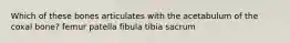 Which of these bones articulates with the acetabulum of the coxal bone? femur patella fibula tibia sacrum
