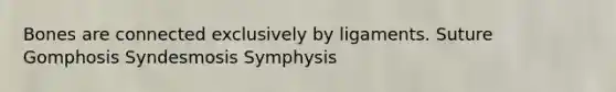 Bones are connected exclusively by ligaments. Suture Gomphosis Syndesmosis Symphysis