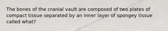The bones of the cranial vault are composed of two plates of compact tissue separated by an inner layer of spongey tissue called what?