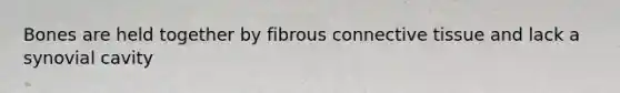 Bones are held together by fibrous connective tissue and lack a synovial cavity