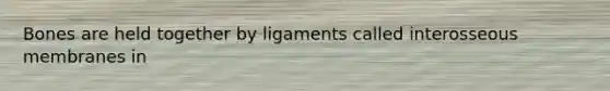 Bones are held together by ligaments called interosseous membranes in