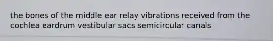 the bones of the middle ear relay vibrations received from the cochlea eardrum vestibular sacs semicircular canals