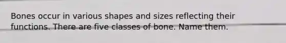 Bones occur in various shapes and sizes reflecting their functions. There are five classes of bone. Name them.