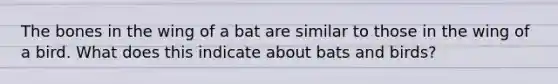 The bones in the wing of a bat are similar to those in the wing of a bird. What does this indicate about bats and birds?