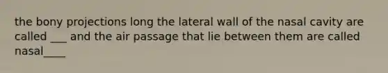 the bony projections long the lateral wall of the nasal cavity are called ___ and the air passage that lie between them are called nasal____