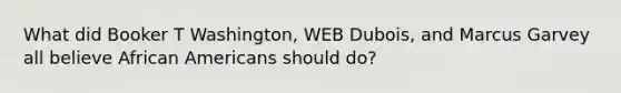 What did Booker T Washington, WEB Dubois, and Marcus Garvey all believe African Americans should do?