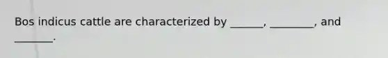 Bos indicus cattle are characterized by ______, ________, and _______.