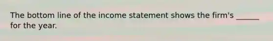 The bottom line of the income statement shows the firm's ______ for the year.