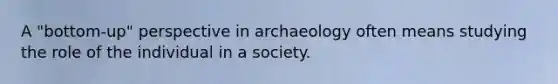 A "bottom-up" perspective in archaeology often means studying the role of the individual in a society.