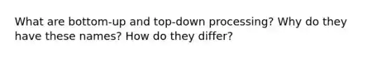 What are bottom-up and top-down processing? Why do they have these names? How do they differ?