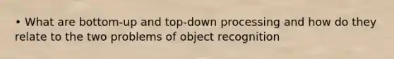 • What are bottom-up and top-down processing and how do they relate to the two problems of object recognition