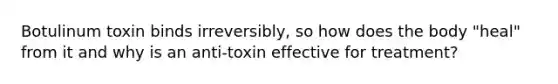 Botulinum toxin binds irreversibly, so how does the body "heal" from it and why is an anti-toxin effective for treatment?