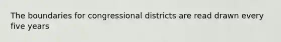 The boundaries for congressional districts are read drawn every five years