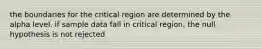 the boundaries for the critical region are determined by the alpha level. if sample data fall in critical region, the null hypothesis is not rejected