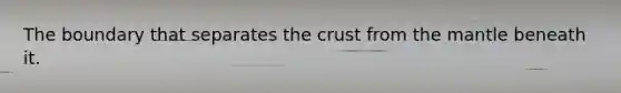 The boundary that separates the crust from the mantle beneath it.