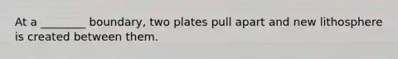 At a ________ boundary, two plates pull apart and new lithosphere is created between them.