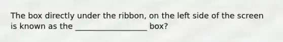 The box directly under the ribbon, on the left side of the screen is known as the __________________ box?