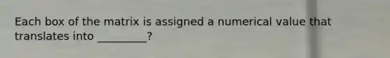 Each box of the matrix is assigned a numerical value that translates into _________?