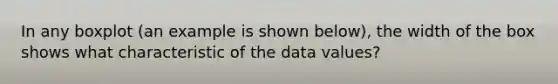 In any boxplot (an example is shown below), the width of the box shows what characteristic of the data values?