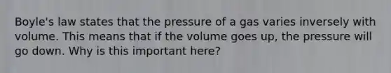 Boyle's law states that the pressure of a gas varies inversely with volume. This means that if the volume goes up, the pressure will go down. Why is this important here?